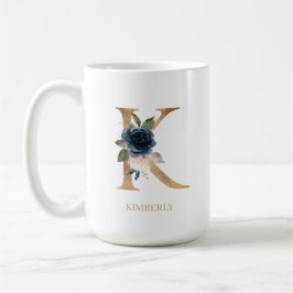 Personligen ’K’ för marin Blommigt, Monogram Brev Kaffemugg