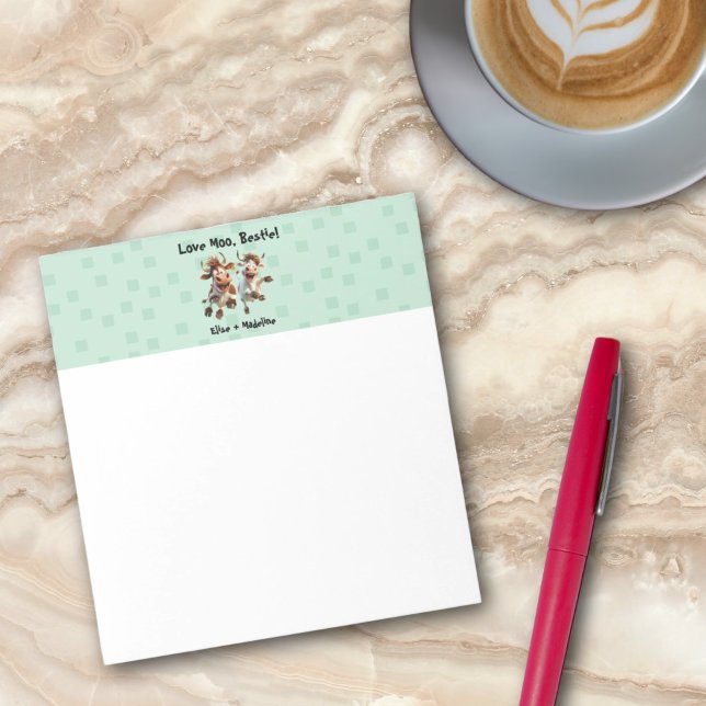 Personligen "Kärlek Moo Bestie", finare vänner Anteckningsblock (Funny “Love Moo Bestie” Personalized Best Friends Notepad)
