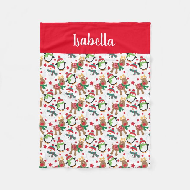 Personligen Kids jul Snögubbe Reindeer Fleecefilt (Framsidan)