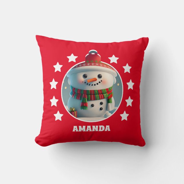 Personligen Kids Red i snögubbe Kudde (Framsida)