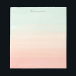 Personligen Klistra in vattenfärgsfärg Rand Grönt  Anteckningsblock<br><div class="desc">Det här anteckningsblocket med personlig i snyggt har en vacker abstrakt med vattenfärg rand i pastellskuggor av havsglas och persikokorall. Anpassa det med ditt namn i handskrivet skript. Underbar presentidé.</div>