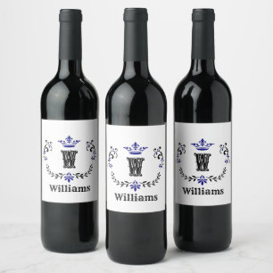 Personligen krona WAN Monogram "W" Vinflaska Etikett