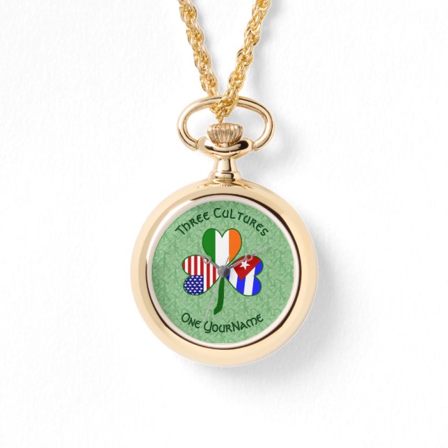 Personligen Kuba Ireland USA Shamrock Flagga  Armbandsur (Framsida)