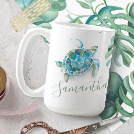 Personligen Kustblått och Grönt Sea Turtle Kaffemugg