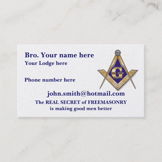 PERSONLIGEN KVADRERAR OCH MASONIC PASSARE VISITKORT (Framsida)
