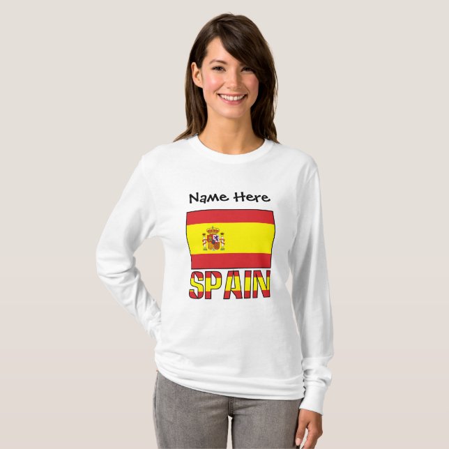 Personligen Kvinnor i Flagga Spanien och Spanien T Shirt (Hel framsida)