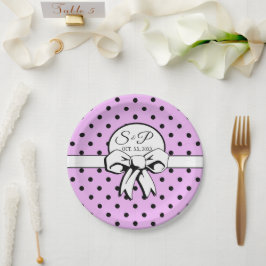 Personligen Lavender Black Polka Dot White Bow