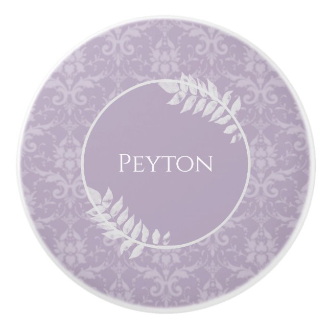 Personligen Lavender Elegant Damask Knopp (Framsidan)