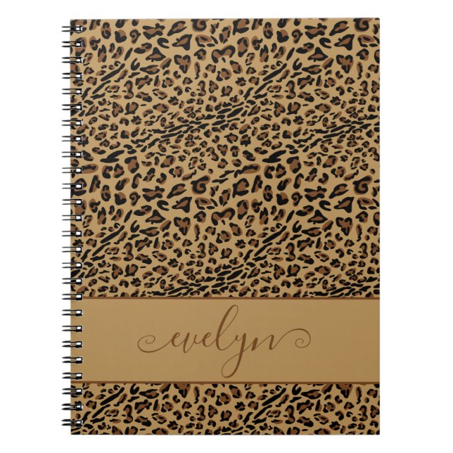Personligen Leopard Print Brown and Black Anteckningsbok (Framsidan)