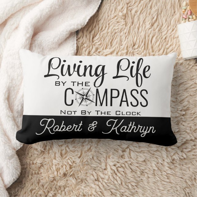 personligen "Life by Compass" Lumbarkudde (Filt)