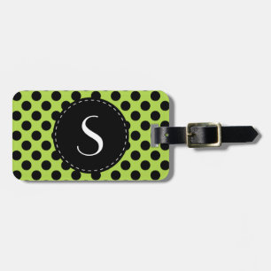 Personligen Lime Green Polka Dot Monogram Bagagebricka