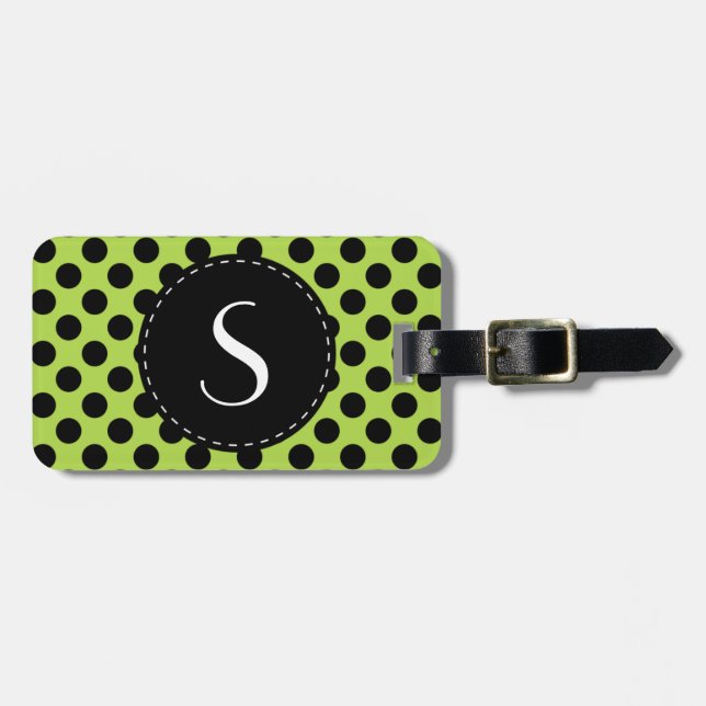 Personligen Lime Green Polka Dot Monogram Bagagebricka (Horisontell Framsida)