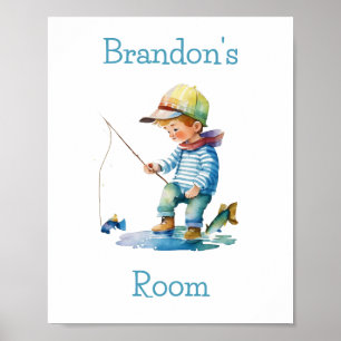 Personligen Little Boy Fishing Illustration Poster