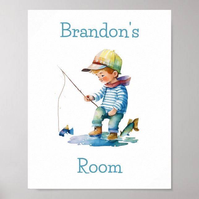 Personligen Little Boy Fishing Illustration Poster (Framsidan)