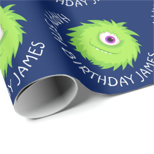 Personligen Little Monster Blue Grönt Presentpapper