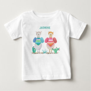 Personligen Llama och Cacti Watercolor T Shirt