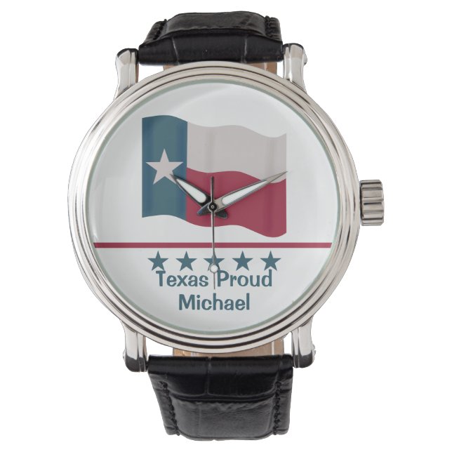 Personligen Lone Star Flagga Texas Proud Ord Namn Armbandsur (Framsida)