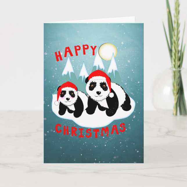 Personligen lycklig jul Cute Pandas Helgkort (Framsida)