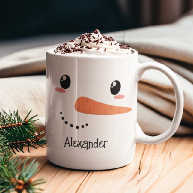 Personligen Lycklig Snögubbe, Ansikte, Mugg (Happy Snowman Christmas Mug)