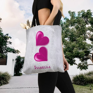 Personligen magenta Hearearts Tote Bag Tygkasse