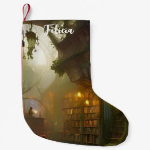 Personligen Magic Bookstore Fantasy Art Liten Julstrumpa