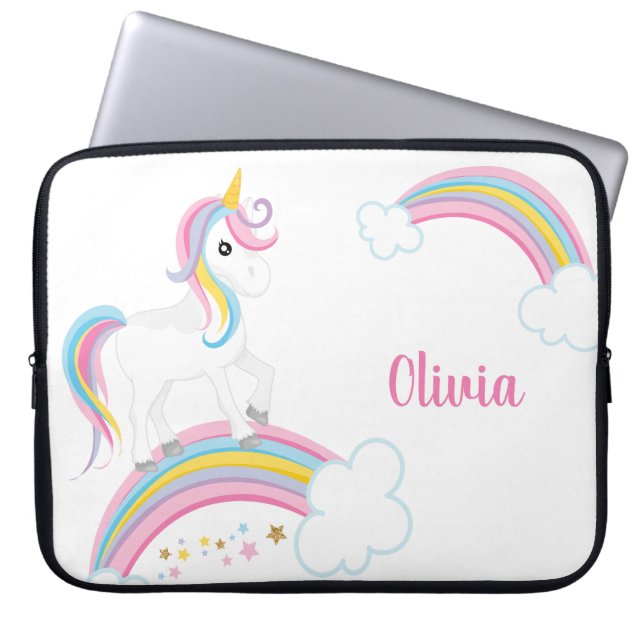 Personligen Magic Rainbow Unicorn Laptop Fodral (Framsidan)