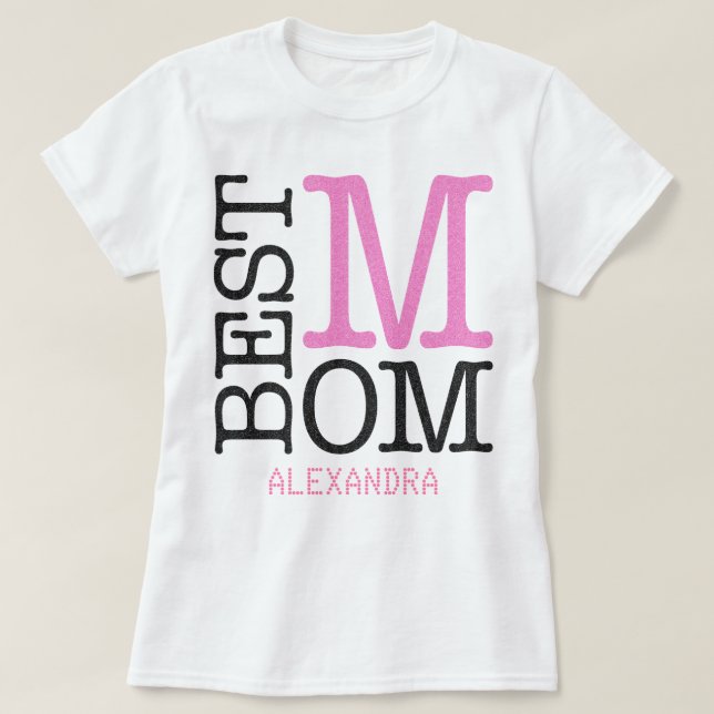 Personligen Mamma Rosa Black Glitter Namn T Shirt (Design framsida)