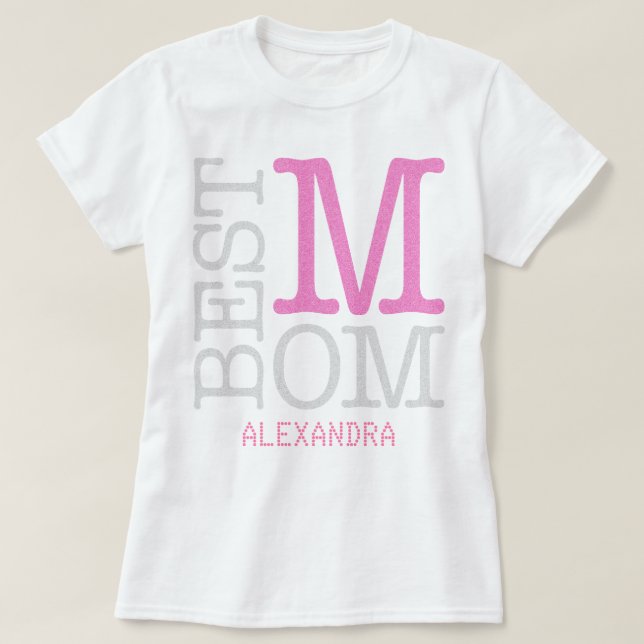 Personligen Mamma Rosa Silver Glitter Namn T Shirt (Design framsida)