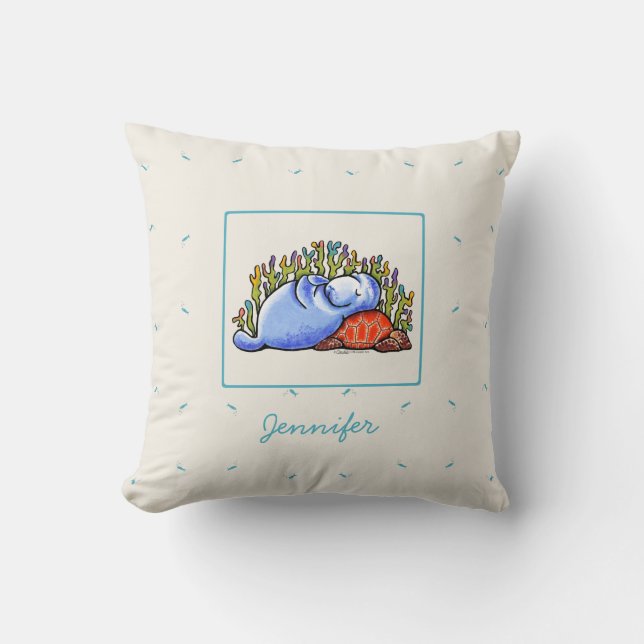 Personligen Manatee Sea Turtle Slumber Party Kudde (Framsida)
