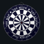 Personligen "Mannen, myten, legenden" Namn Darttavla<br><div class="desc">Underbar gåva till killar. 2-färg-rityta (anpassadet färger) med kurvtexten överst: "MYTH" "DEN MAN" "DEN LEGEND" åtskild med diamantsymboler. Kurvtext på grund för mottagarens namn. Om du behöver hjälp med den här designen kan du skicka e-post till mig på help@customandcrafted.com</div>