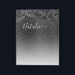 Personligen Metallic Black Glitter Anteckningsblock<br><div class="desc">Anpassa enkelt det svarta borstat metall och det glamorösa faux glitter-mönstrade anteckningsblocket med ditt eget namn.</div>