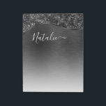 Personligen Metallic Black Glitter Anteckningsblock<br><div class="desc">Anpassa enkelt det svarta borstat metall och det glamorösa faux glitter-mönstrade anteckningsblocket med ditt eget namn.</div>