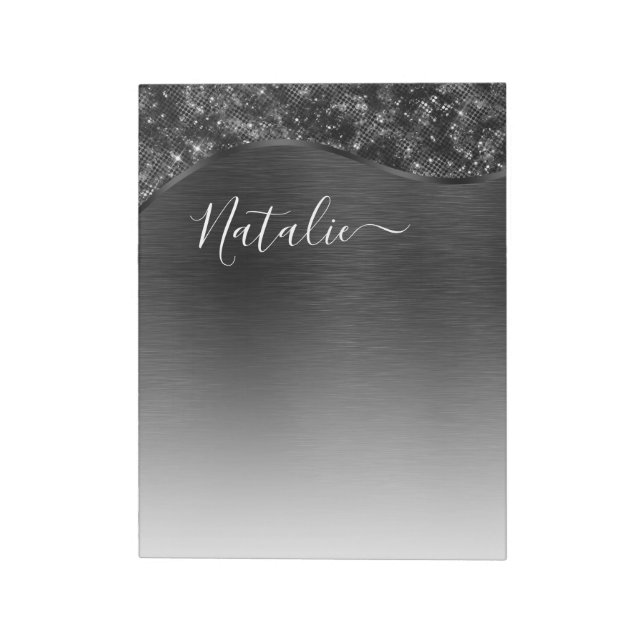 Personligen Metallic Black Glitter Anteckningsblock (Roterad)