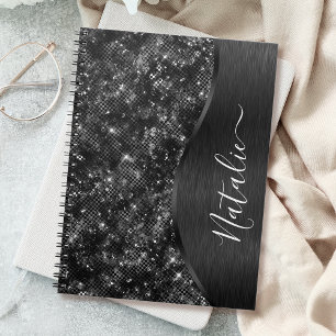Personligen Metallic Black Glitter Anteckningsbok