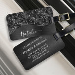 Personligen Metallic Black Glitter Bagagebricka<br><div class="desc">Anpassa enkelt det svarta borstat metall och den glamorösa faux glitter-mönstrade bagagetaggen med ditt eget namn.</div>