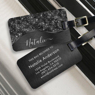Personligen Metallic Black Glitter Bagagebricka