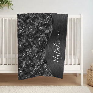 Personligen Metallic Black Glitter Fleecefilt