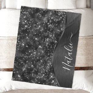 Personligen Metallic Black Glitter Fleecefilt
