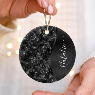 Personligen Metallic Black Glitter Julgransprydnad Keramik