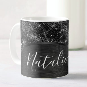 Personligen Metallic Black Glitter Kaffemugg
