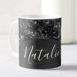 Personligen Metallic Black Glitter Kaffemugg