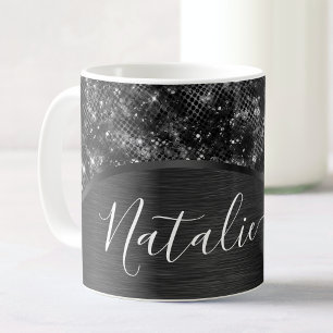 Personligen Metallic Black Glitter Kaffemugg