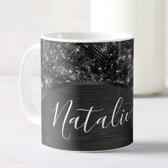 Personligen Metallic Black Glitter Kaffemugg (Skapare uppladdad)