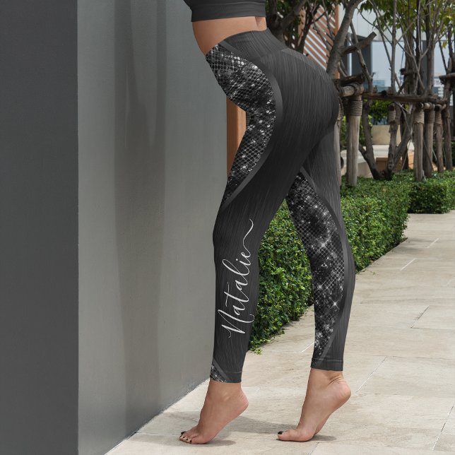 Personligen Metallic Black Glitter Leggings (Skapare uppladdad)