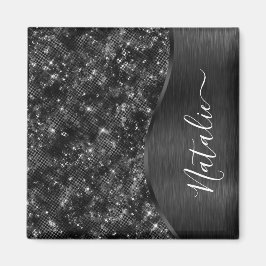 Personligen Metallic Black Glitter Magnet