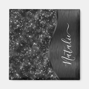 Personligen Metallic Black Glitter Magnet