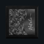 Personligen Metallic Black Glitter Minnesask<br><div class="desc">Anpassa enkelt den svarta borstat metall och den glamorösa faux glitter-formade presentlådan med ditt eget namn.</div>