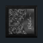 Personligen Metallic Black Glitter Minnesask<br><div class="desc">Anpassa enkelt den svarta borstat metall och den glamorösa faux glitter-formade presentlådan med ditt eget namn.</div>
