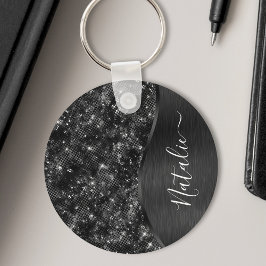 Personligen Metallic Black Glitter Nyckelring
