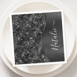 Personligen Metallic Black Glitter Pappersservett